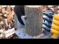 Fastest &amp; Most Dangerous Homemade Firewood Processing Machine -Extremely Powerful Wood Splitting