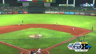 08/21 Lamigo vs 義大 二局下,艾肯生涯第100局投球局數達成,讓對手三上三下