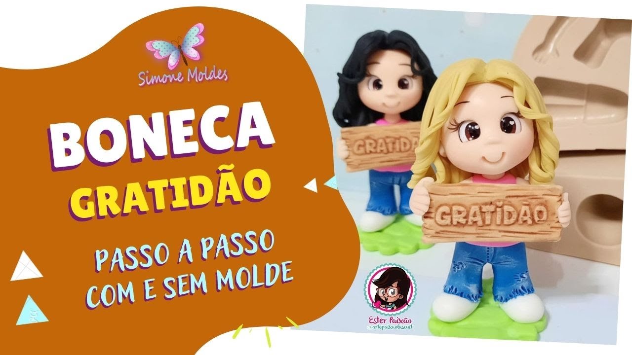 Boneca em biscuit  Gratidão - Molde 766 mix lembrancinhas e dicas manuais