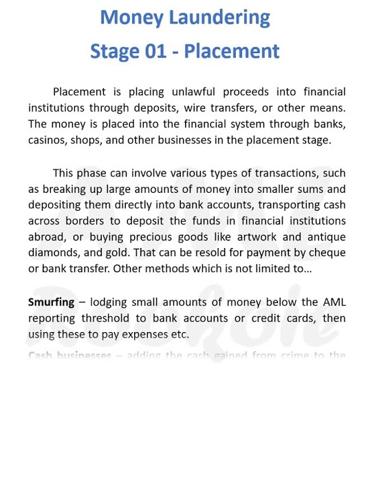 Stages of Money Laundering Stage 01 Placement YouTube