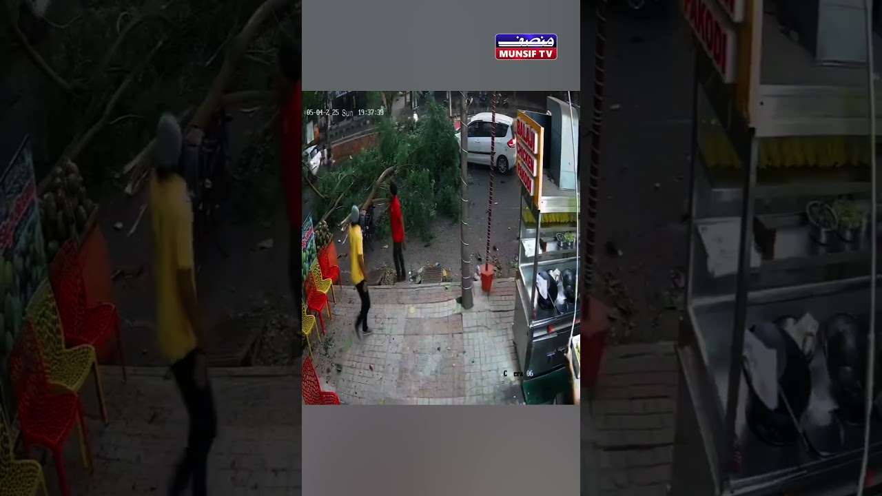 Inches from Death: Man Narrowly Escapes Falling Tree in Siddipet Storm!