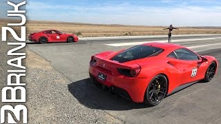 Brianzuk records a 1/2 mile drag race between ferrari 488 gtb and
porsche 991.2 turbo s at shift-s3ctor's california airstrip attack,
with the tr...