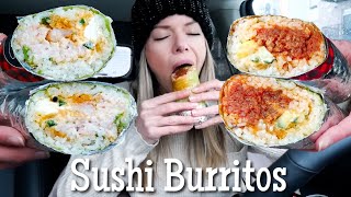 Sushi Burritos MUKBANG | Spicy Tuna + Shrimp Tempura 'n' Crab Eating in My Car!