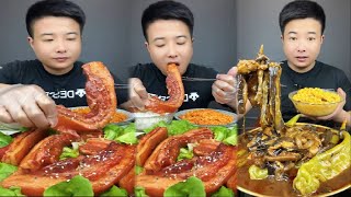 Mukbang Asmr | Eating Chinese food Braised pork, Rice White, Steamed Sweet Corn, Fied Vegetables