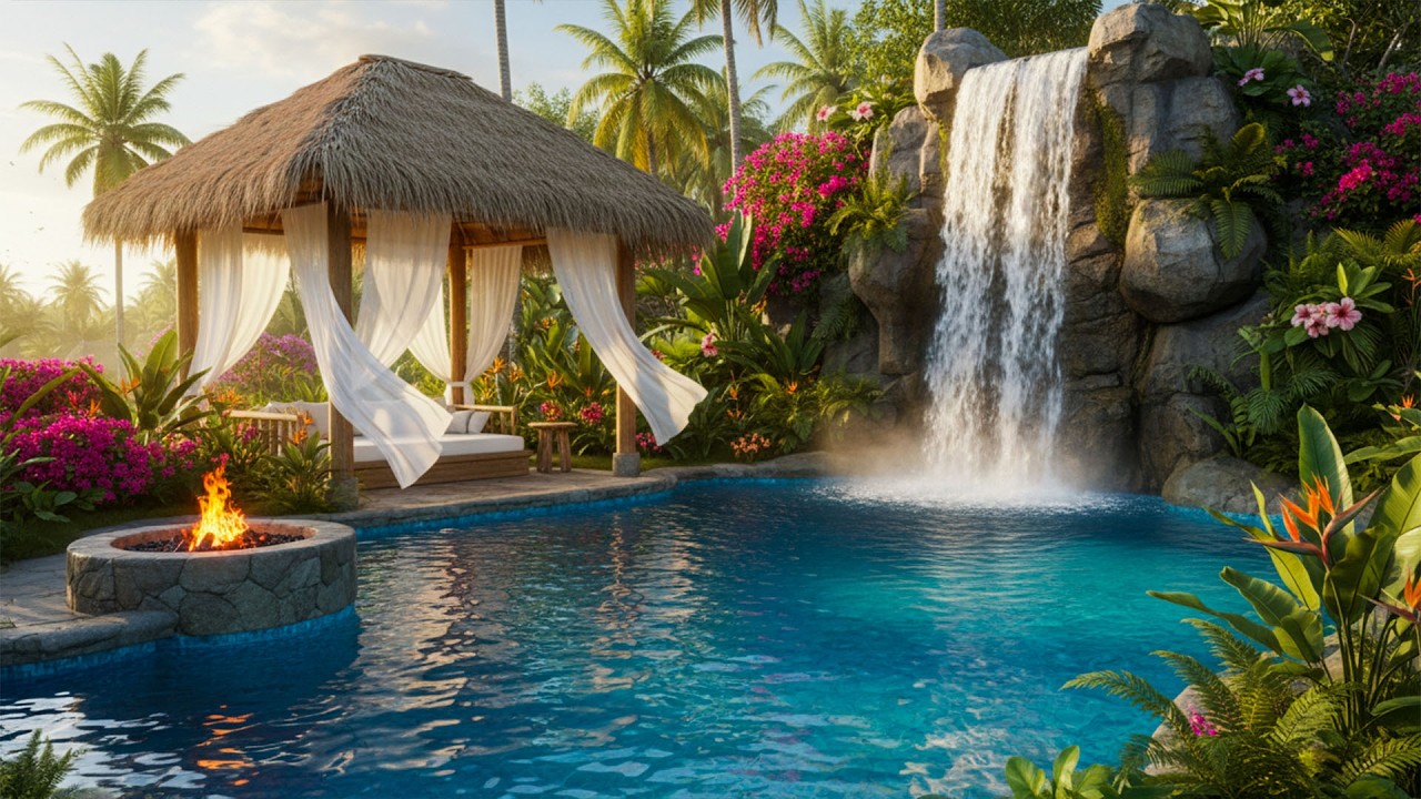 Serene Lagoon Escape 🌊🐦 Waterfall, Birdsong & Gentle Fire Sounds for Focus