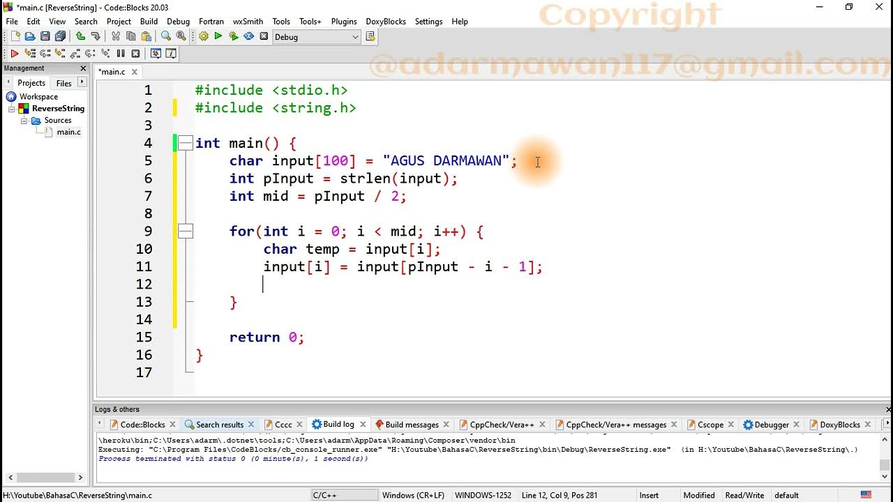 Cara Membalikkan atau Reverse Array of Char String || Bahasa C - YouTube