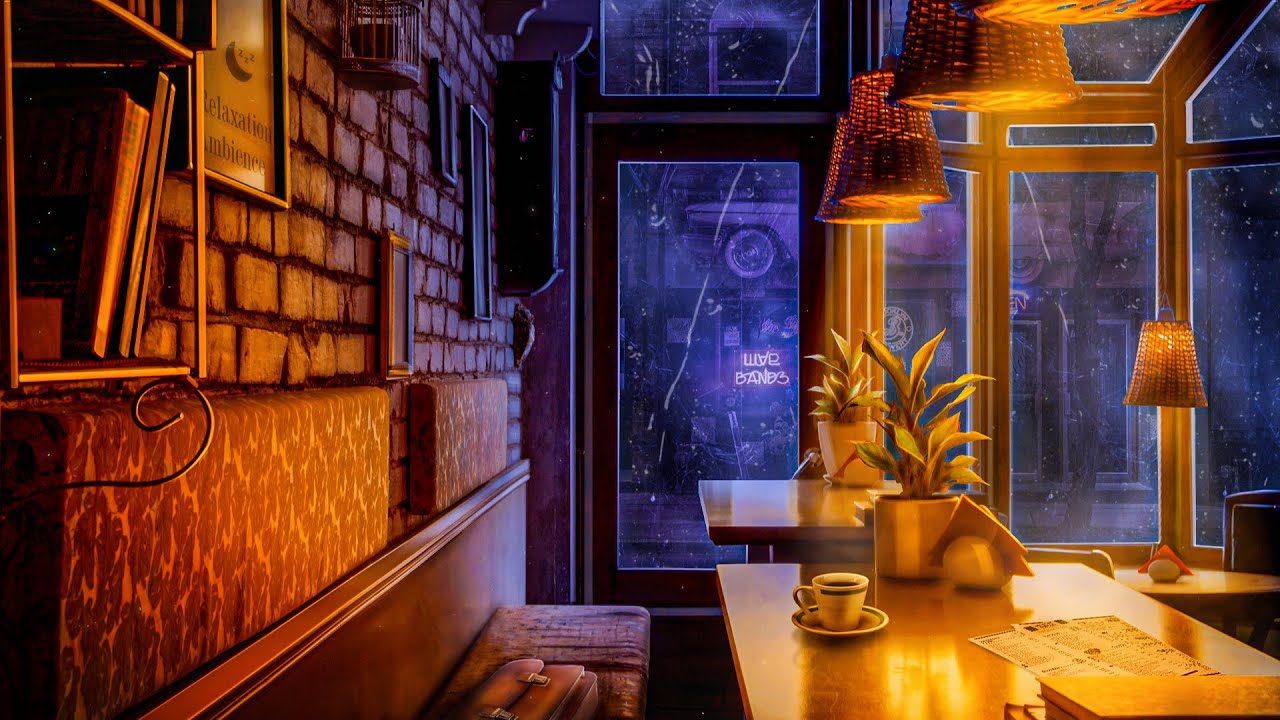 Rainy Coffee Shop Ambience ☕🎷 Smooth Relaxing Jazz Background Music 🎧 ...