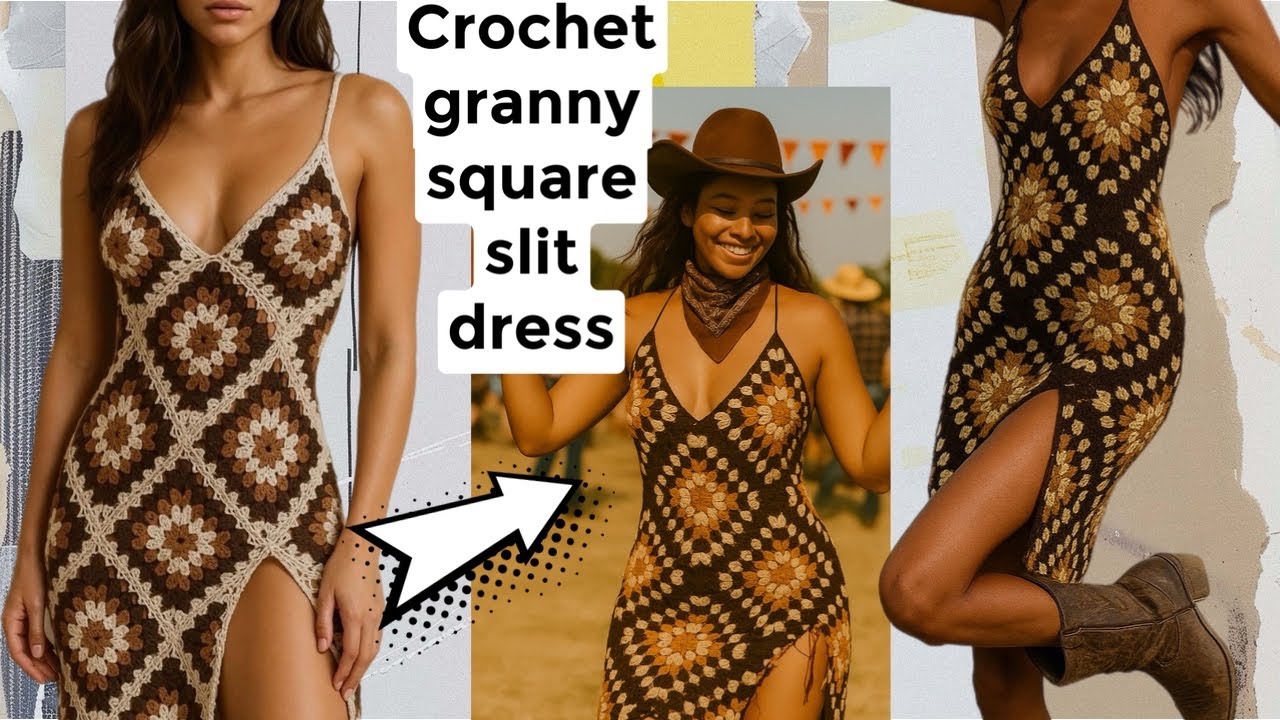 Crochet granny square dress tutorial | with a side slit