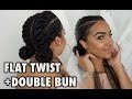 FOR WORK + SCHOOL + GYM Flat Twists with Bun Hairstyle!