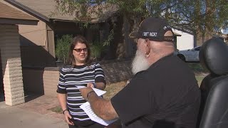 Veteran Pays It Forward to woman cross-stitching for military families