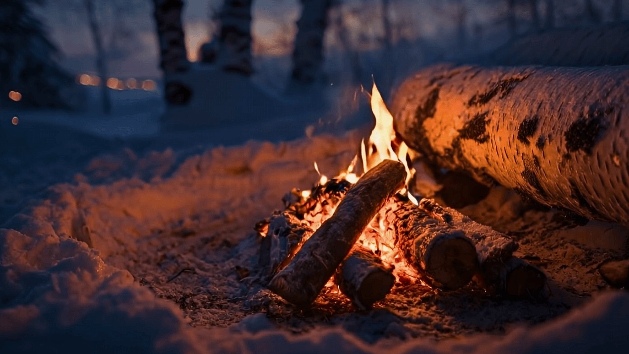 10 Hours Cozy Winter Campfire ❄️ Crackling Fire Sounds for Deep Sleep & Relaxation