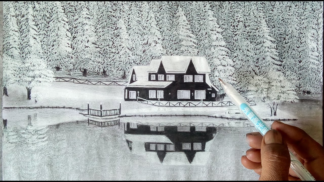 Winter snowfall scenery Painting by Neha Singh  Saatchi Art