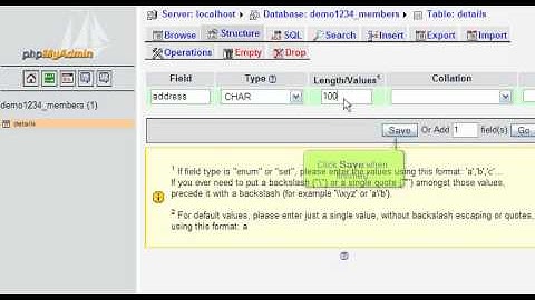 Inserting fields into database tables with phpMyAdmin