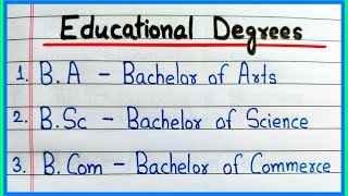 Full forms of BA, BSc, BCom, MBA, BCA, MBBS, LLB, BTech, BEd, PhD, etc || Educational degree