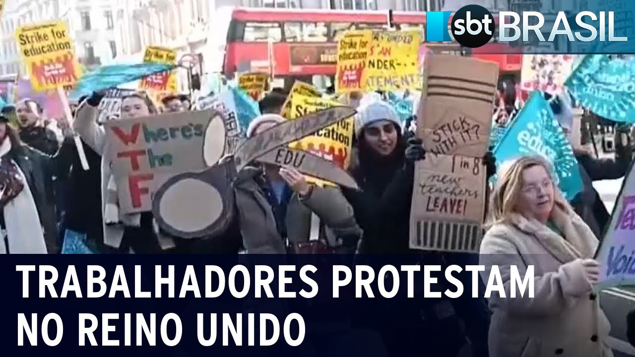 Trabalhadores protestam no Reino Unido contra aumento do custo de vida | SBT Brasil (01/02/23)