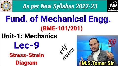 Lec-9 I Unit-1 I Stress-strain diagram I Mechanics I Fund. of Mechanical Engg. I by M S Tomer Sir
