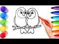 How To Draw cute parrot Drawing, Painting &amp; Coloring For Kids and Toddlers_ Child Art 🐋🌈🎨