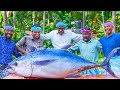 200 Pounds BIG TUNA FISH | Tuna Fish Cutting and Cooking in Village | Tuna Fish Steak Recipe