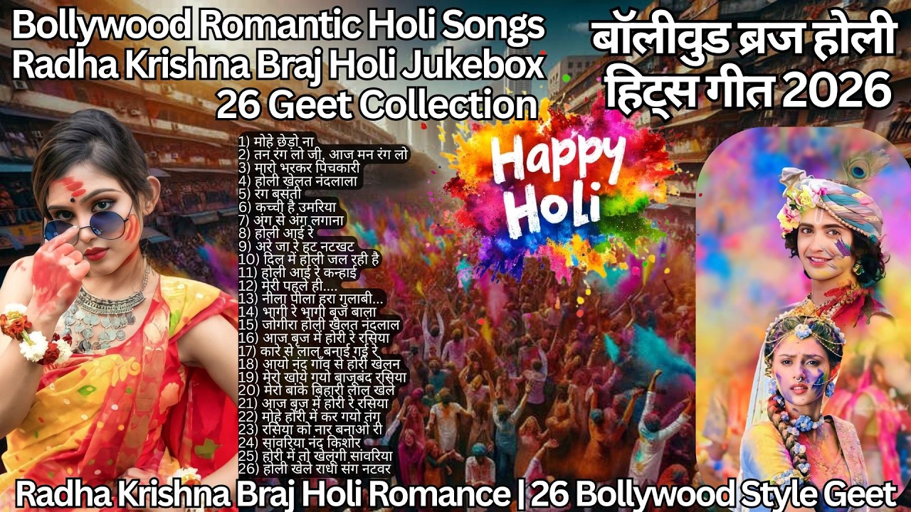 Bollywood Touch Braj Ki Holi | 25 Romantic Playful Radha Krishna Geet | Holi Special 2026 Non-Stop