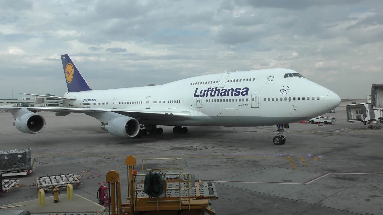 Lufthansa Boeing 747400 Taxing to Gate Denver Intl Airport YouTube