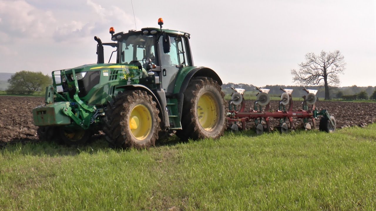 2021 'Ploughing' the big field John Deere 6155M in action 27th May 2021