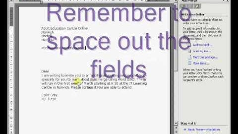 Mail merge tutorial using Word 2003