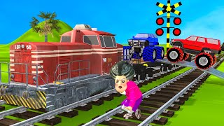 【踏切アニメ】あぶない電車 Train vs Monster Car Fumikiri 3D Railroad Crossing Animation #1