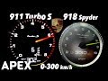 2017 Porsche 911 Turbo S vs. Porsche 918 Spyder - Acceleration Sound 0-300 km/h | APEX
