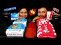 KFC VS DOMINO'SIIEATING VEG BURGER, NONVEG BURGER, CHEESE POTATO BALLS, CHICKEN POPCORN II FOODIE GD