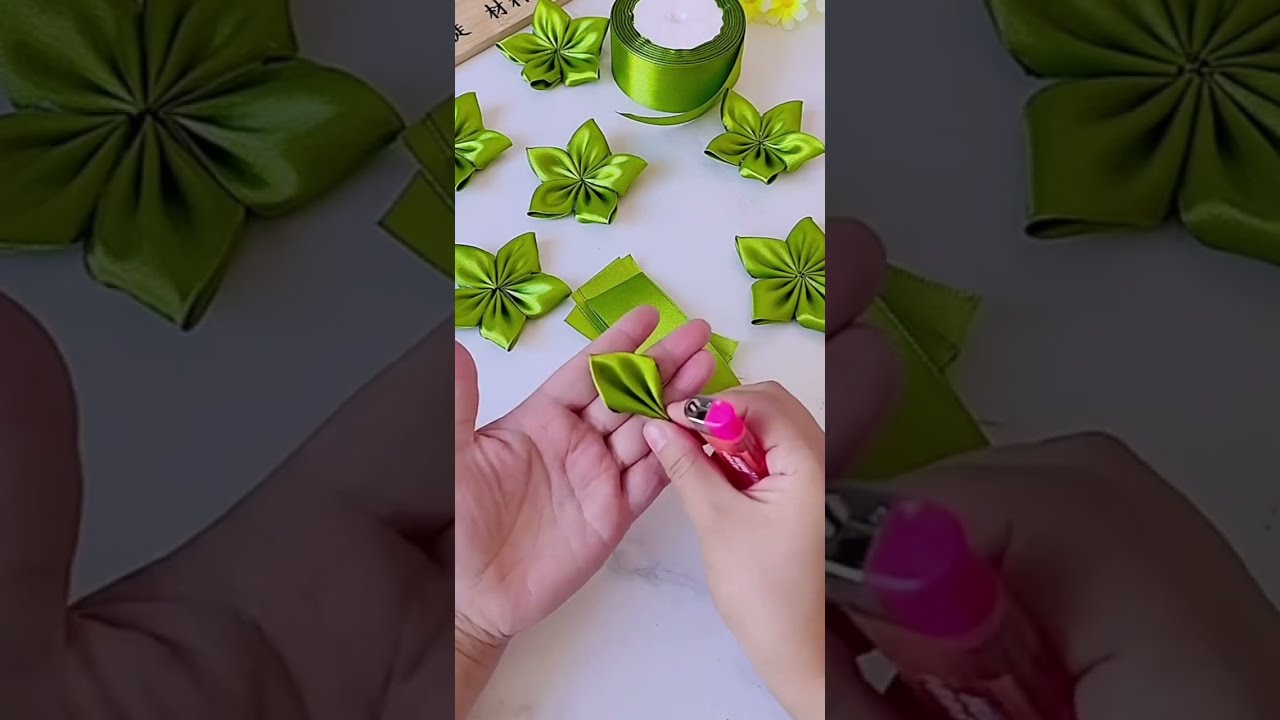 Handmade Diy Ribbon Rose Leaf Flowers Tutorial Craft Gift