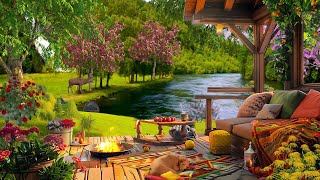 Peaceful Spring Ambience🍀Sunny Day Space by Lake with Nature Sounds &Flower Spring Scenery to Relax
