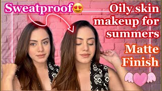 Sweatproof & long lasting makeup look for Oily skin | Summery matte makeup look | kp styles
