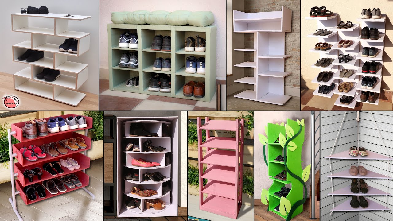 How to make Shoe Stand, Shoes rack from waste cardboard, broomstick and  brick At Home