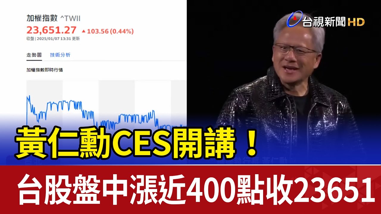 黃仁勳CES開講！ 台股盤中漲近400點收23651