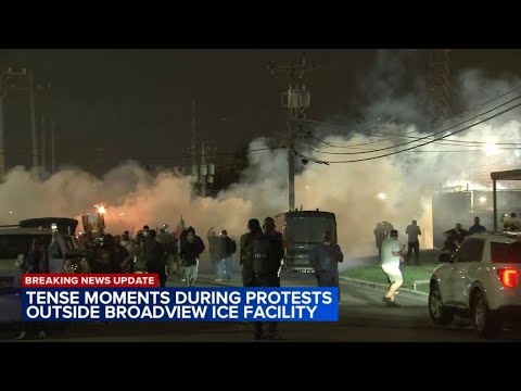 Tear gas, fireworks thrown, arrests made as protesters clash with ICE at Broadview facility