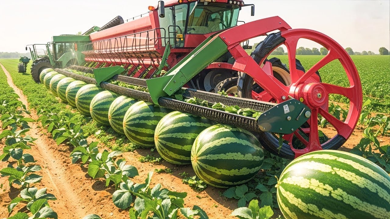 لن تصدق كيف يتم حصاد ملايين الأطنان من البطيخ في أمريكا! مشاهد مذهلة