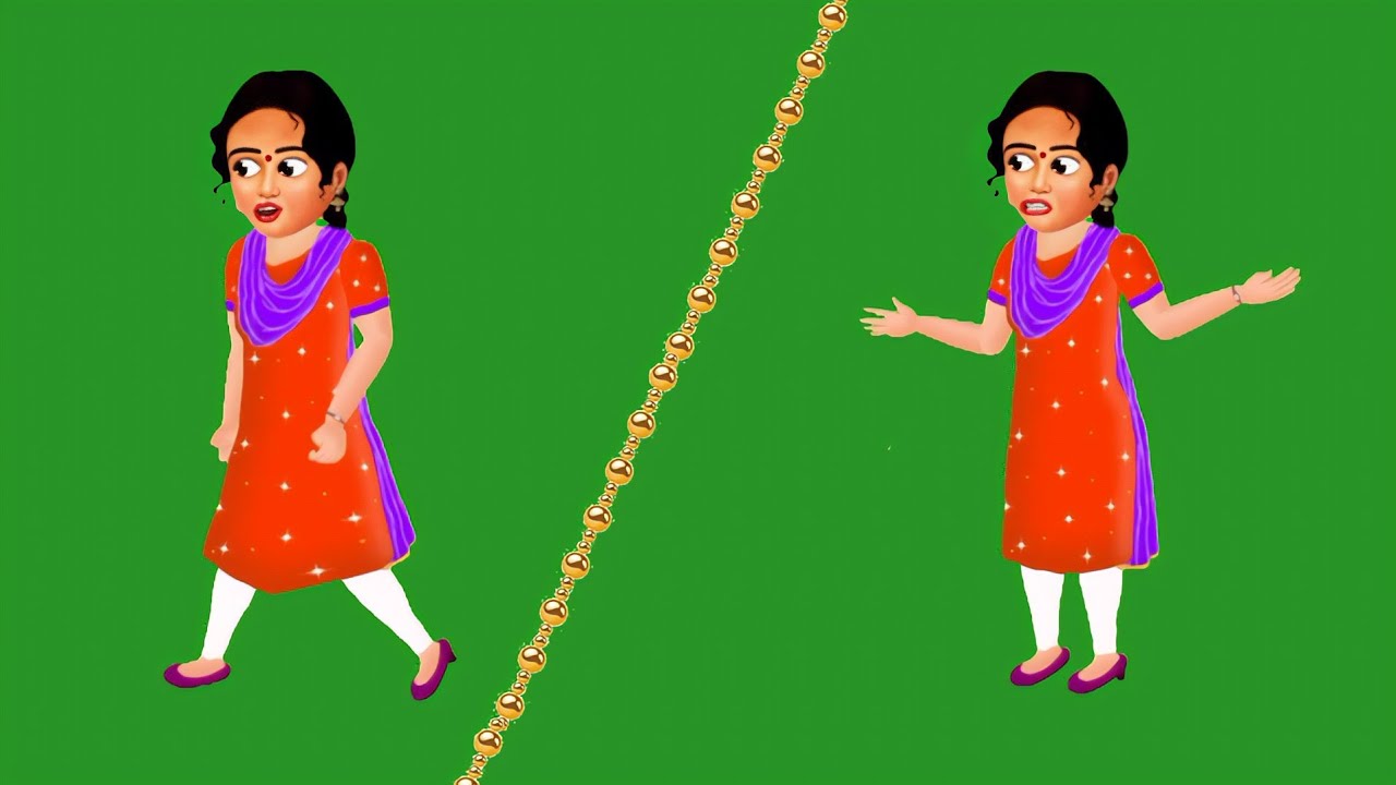 Indian village girls cartoon green screen/green screen girls cartoon