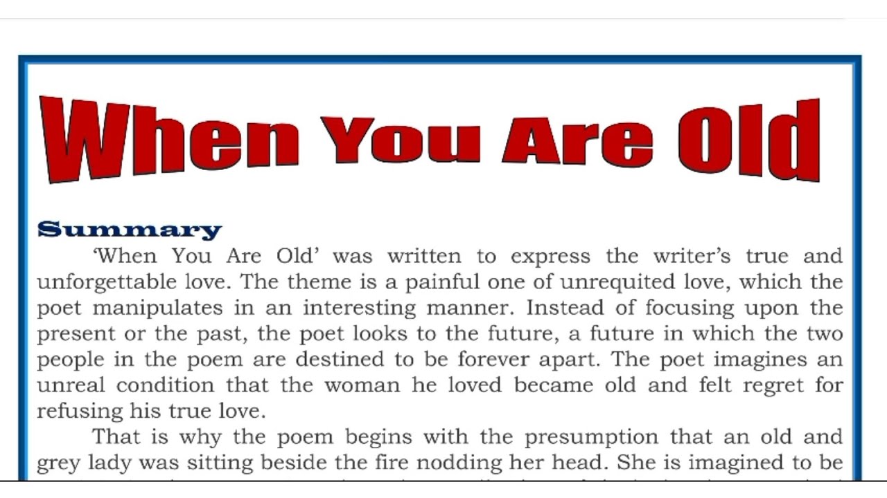 When You Are Old 2nd PUC Notes/When You Are Old Important questions ...