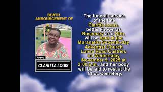 Claritta Louis ~ Short Obituary