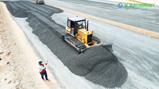 Wonderful Dozer Komatsu Spreading Gravel Activity Installing New Roads | Dump Truck Dumping Gravel