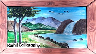 Simple Landscape Painting| Easy Technique for beginner| Riverside Landscape| Kashif Calligraphy screenshot 4