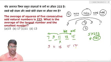 The average of squares of five consecutive odd natural numbers is 233.