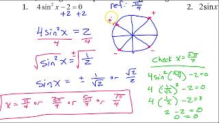 Day 8 HW (1 to 4) Solving Trig Equations