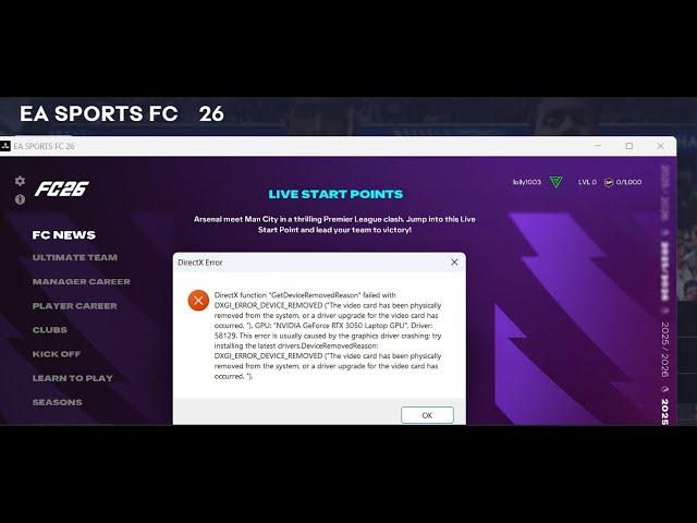 Fix EA SPORTS FC 26 DirectX Function Error DXGI ERROR DEVICE