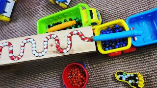 Marble Run Race ★ HABA Slope ★ Colorful Pop Tubes ★ Dump Truck  and Garbage Trucks  #17