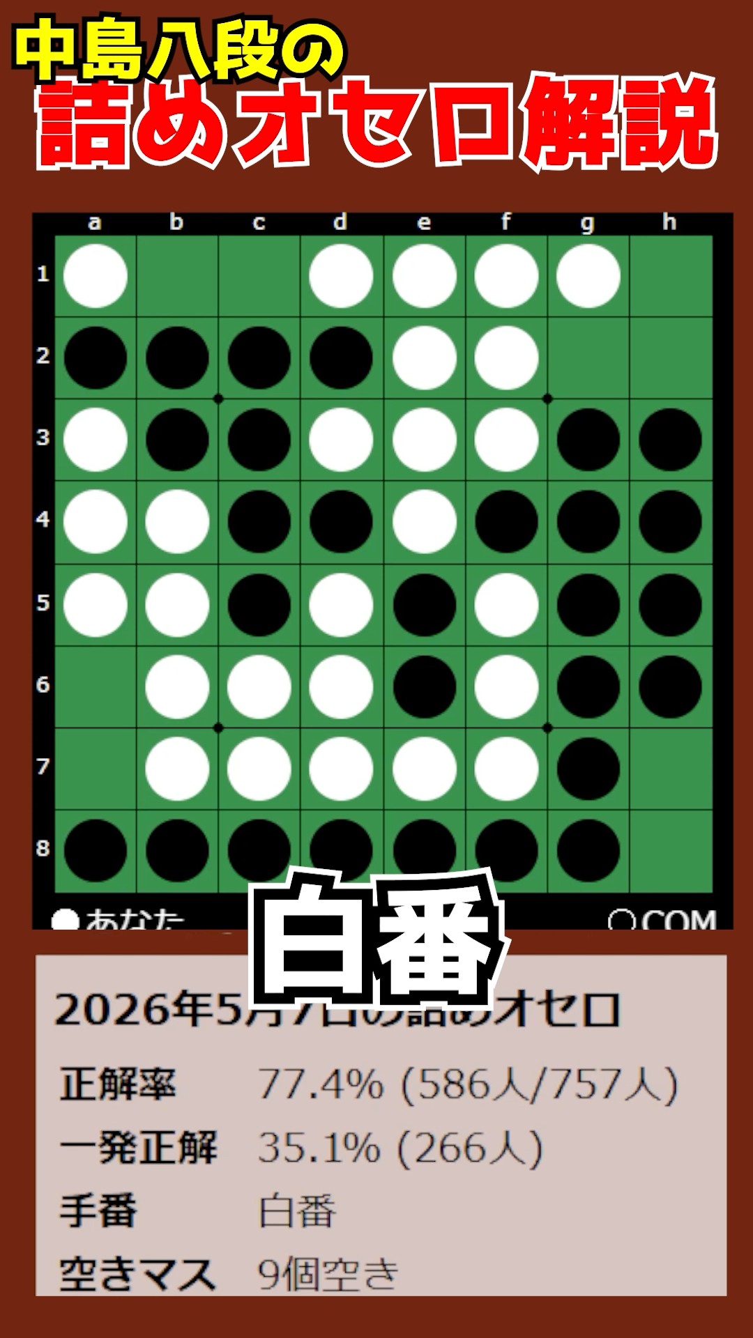 Commentary on Othello puzzles by Nakajima 8-dan 2026/05/07 #shorts