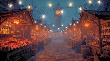 🎃 Cozy Halloween Market Ambience | Spooky Witch Town Sounds for Relaxation, Sleep & Study