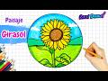 Cómo dibujar PAISAJE DE GIRASOL | Dibujos paso a paso