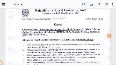Rtu online exam guidelines for final semester exam 2021