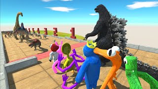 Dinosaurs Fall Challenge - Rainbow Friends VS Heisei Godzilla - Animal Revolt Battle Simulator